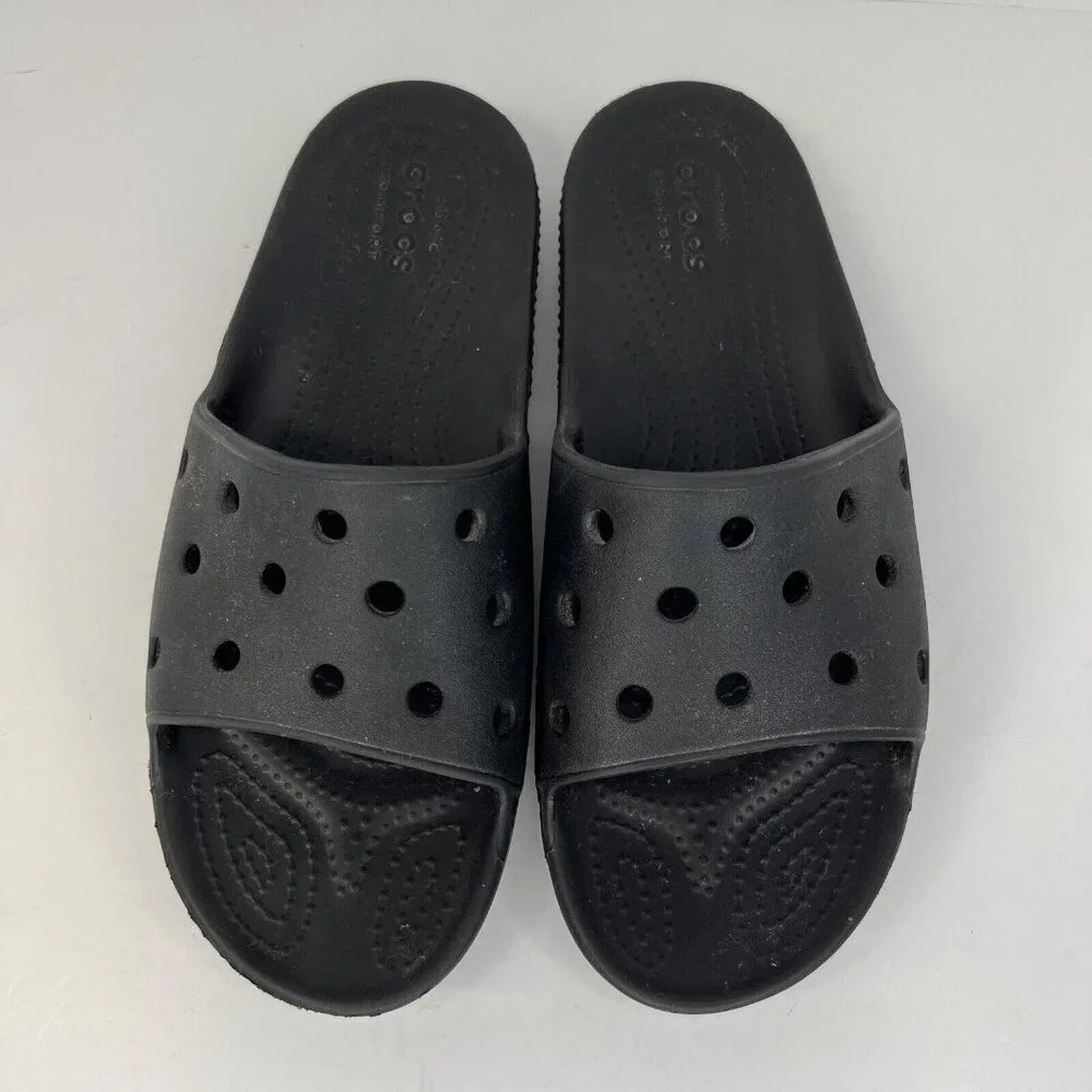 Crocs Iconic Comfort Slides Juniors Size J6 Unisex Solid Black Slip-On Sandals